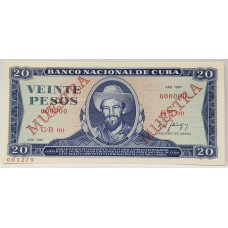 CUBA 1967 . TWENTY 20 PESOS BANKNOTE . SPECIMEN